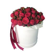 15 red peony-shaped roses in a box