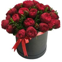 Exquisite composition with 25 red peony roses