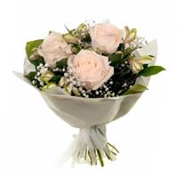 Lovely bouquet of roses, alstroemerias and gypsophilas