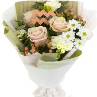 Bouquet of roses, chrysanthemums and freesias