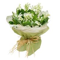 Delicate bouquet of lilies of the valley and freesia