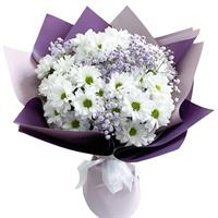 A bouquet of chrysanthemums and gypsophila