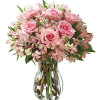 Wonderful bouquet of pink alstroemerias and roses