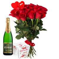 Roses with champagne and Rafaelo candy