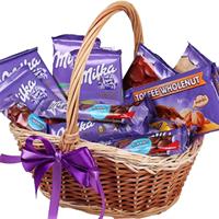 Basket with Milka chocolates