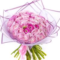Delicate bouquet of 51 pink ranunculus