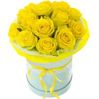 15 yellow roses in a box