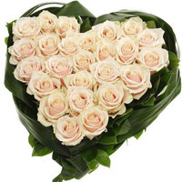 25 cream roses in the shape of heart