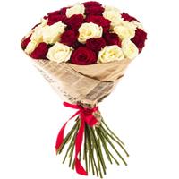 Bouquet of red and cream roses