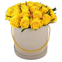 19 yellow roses in a box