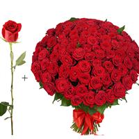 Bouquet of 101 red roses and one red rose
