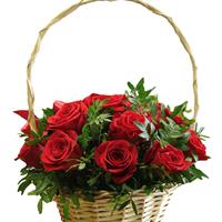Delicate basket of red roses