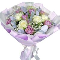 Mixed bouquet with tulips and roses