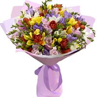 Bouquet of roses and freesias