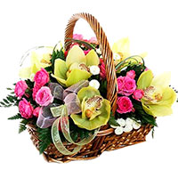 Basket with orchids and rose