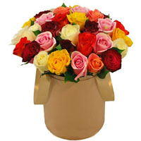 Box of multi-colored roses