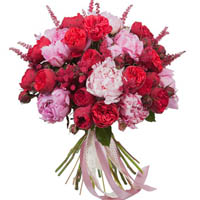 9 pink peonies and 8 branches of the red pion-shaped rose