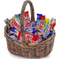 Gift basket of chocolate bars and sweets